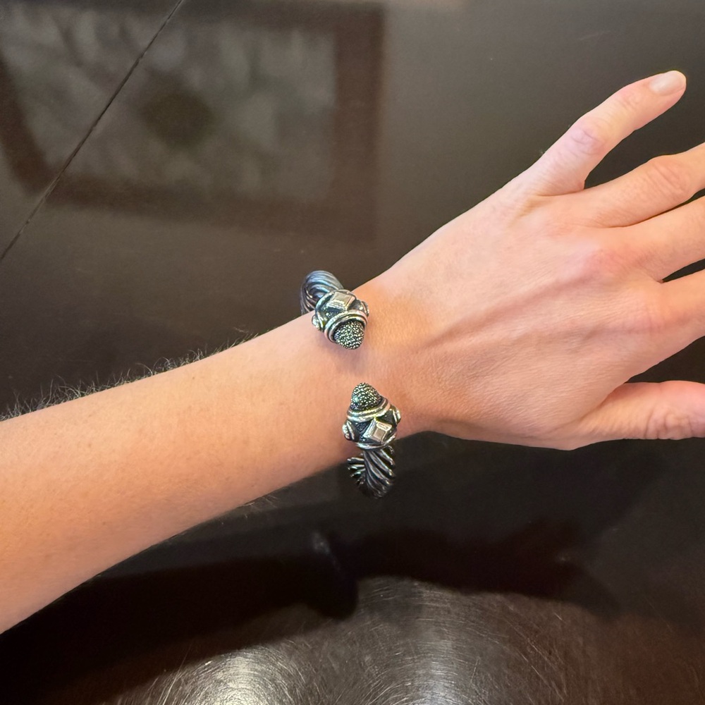 David Yurman Silver and Green Bracelet